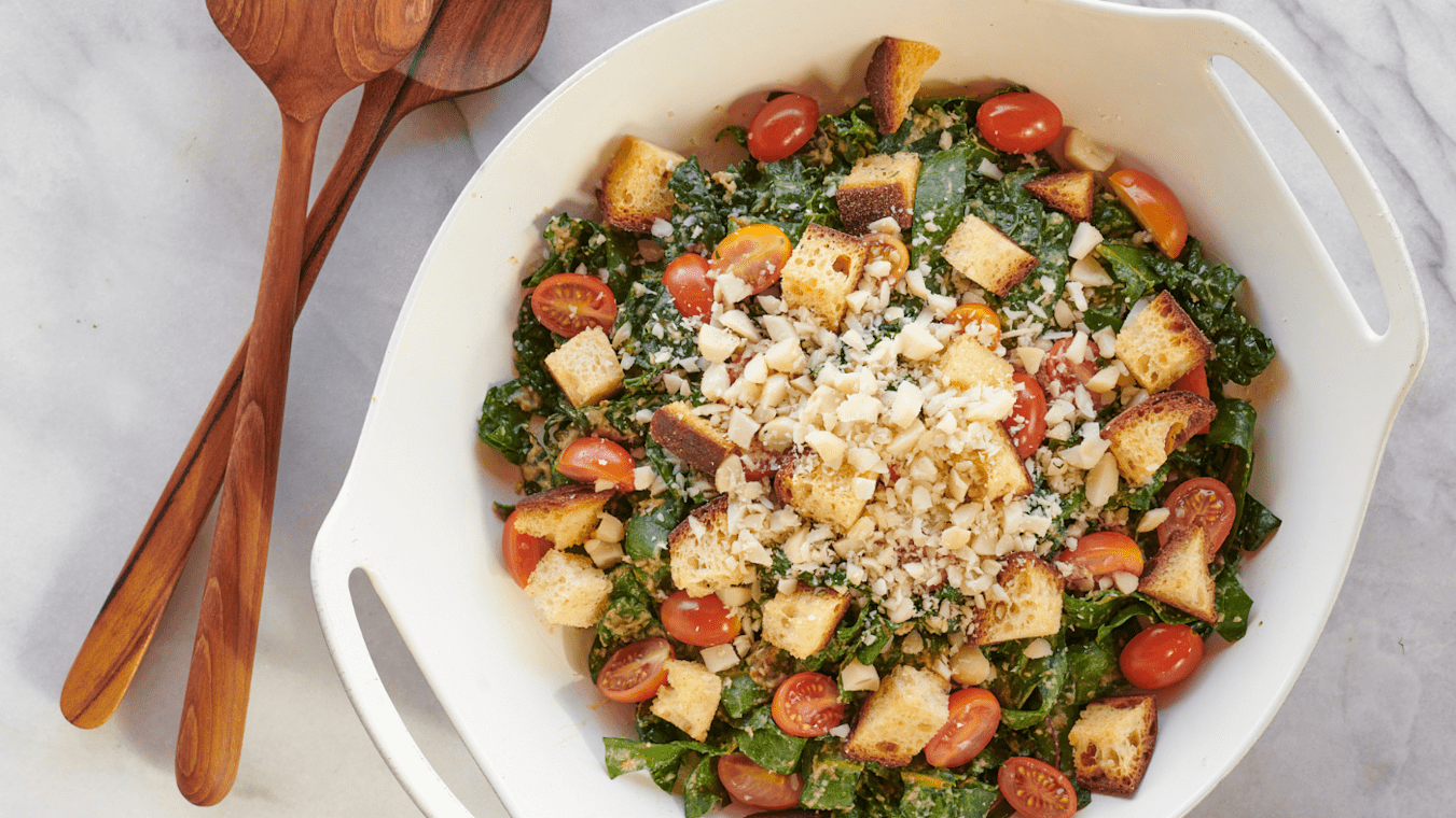 Zooey's Vegan Kale and Chard Caesar Salad With Roasted Chickpeas - Lettuce Grow