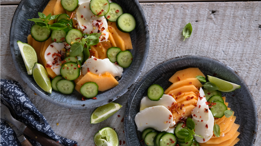 Melon, Cucumber, Mozzarella, and Basil Salad