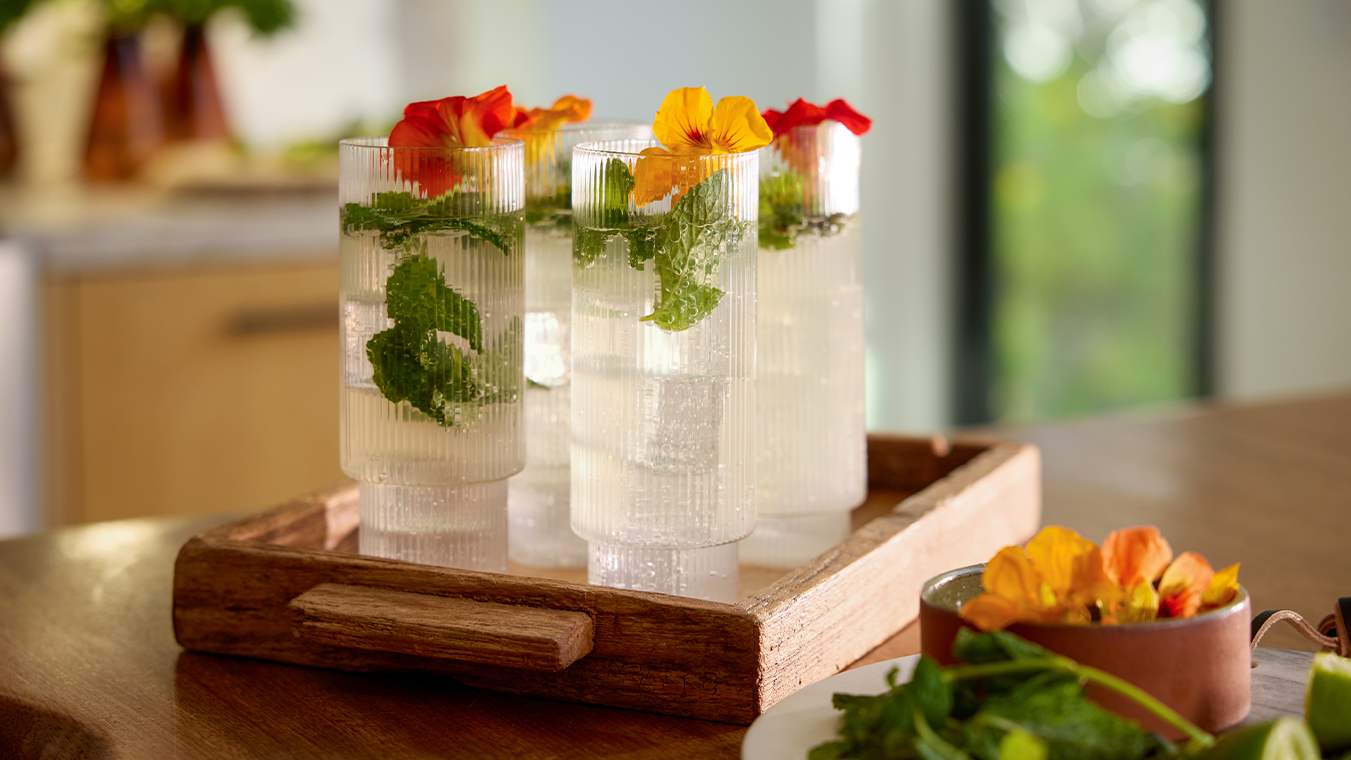 Mint Mojitos with Edible Flower Garnish