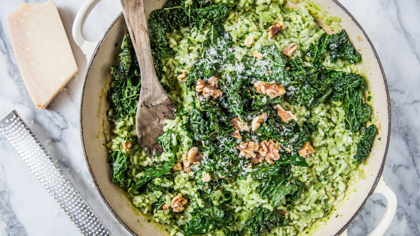 Oven Risotto with Tuscan Kale Pesto