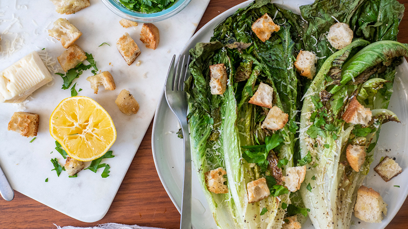 Pan-Grilled Caesar Salad with Ciabatta Croutons - Lettuce Grow