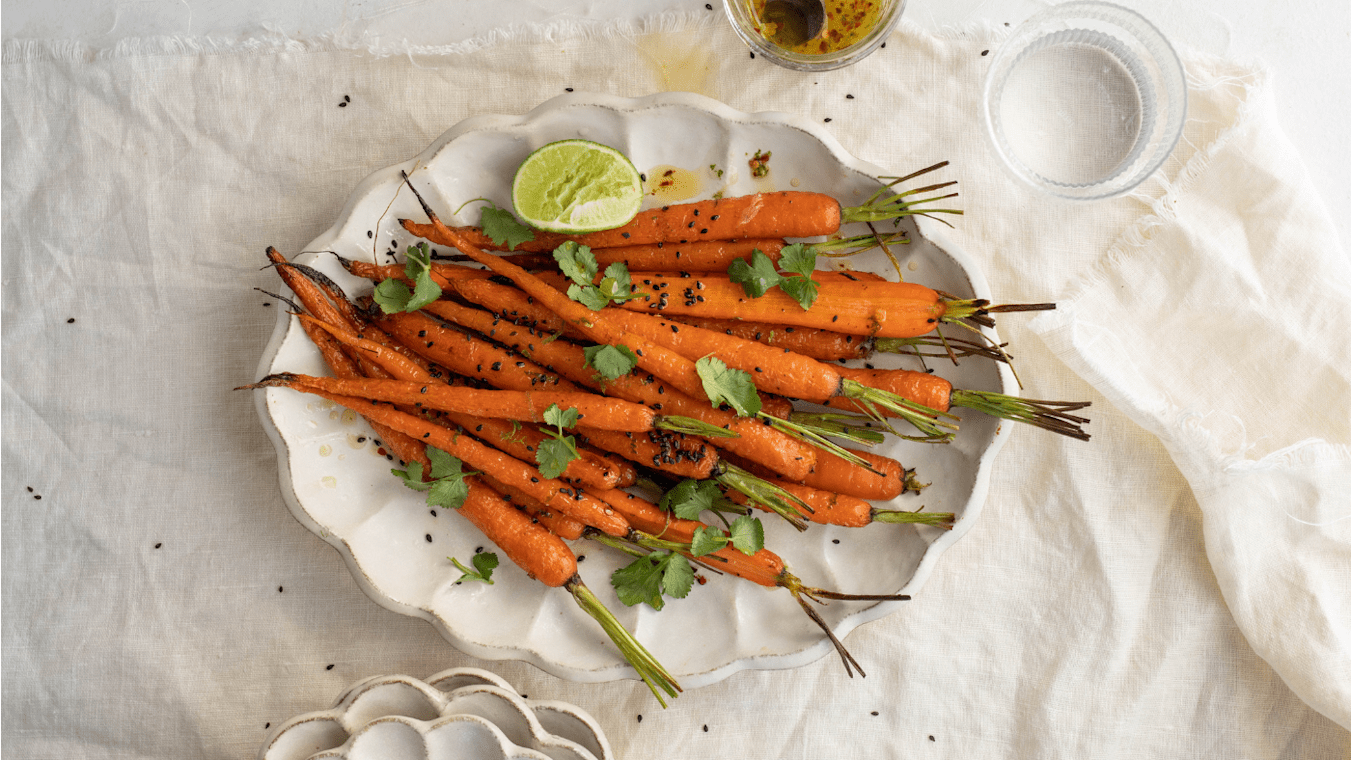 Honey Lime Roasted Carrots with Cilantro and Black Sesame Seeds - Lettuce Grow