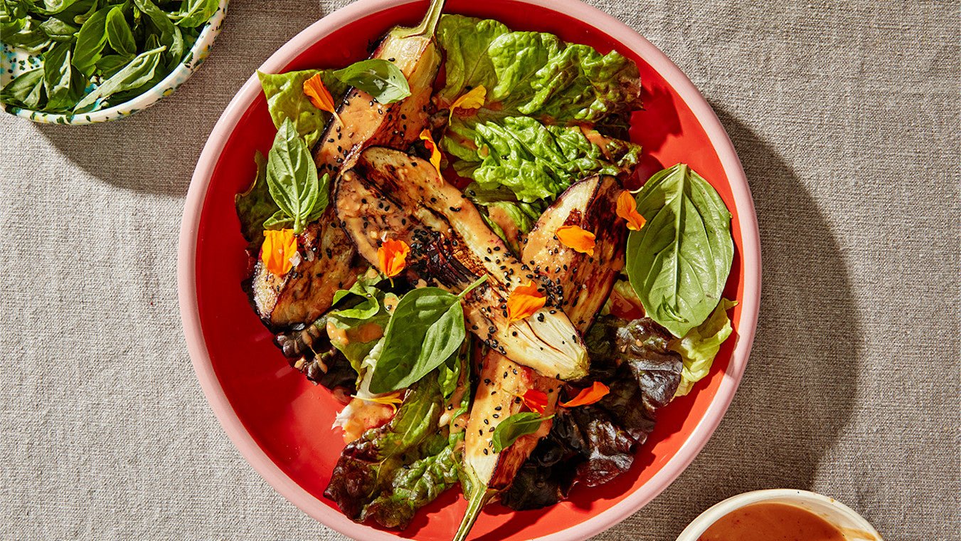 Charred Eggplant with Miso Tahini - Lettuce Grow