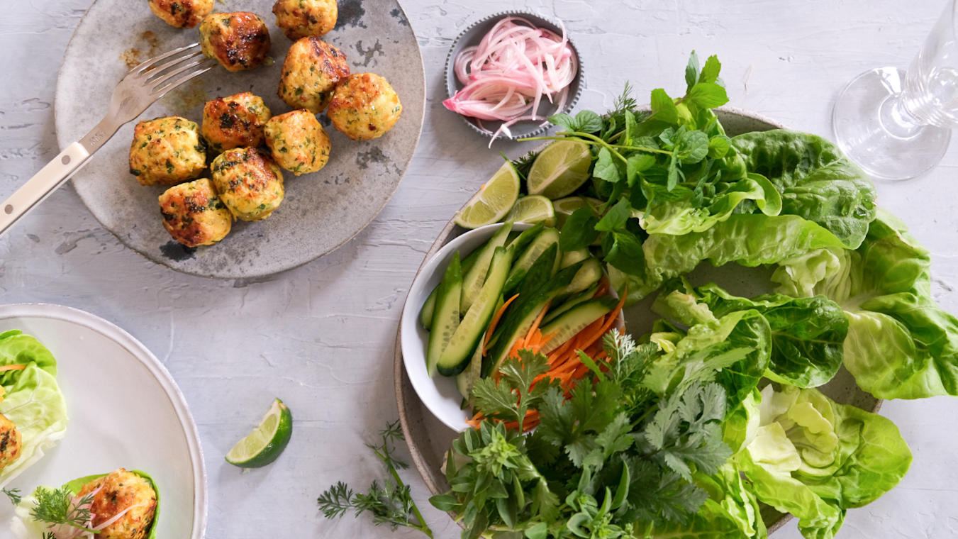 Lemongrass Turmeric Chicken Meatball Lettuce Wraps - Lettuce Grow