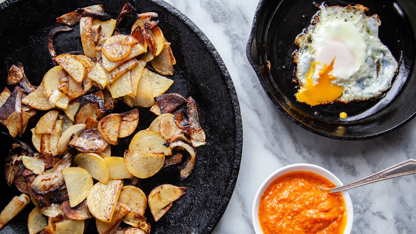 Home Fries with Romesco & Fried Egg - Lettuce Grow