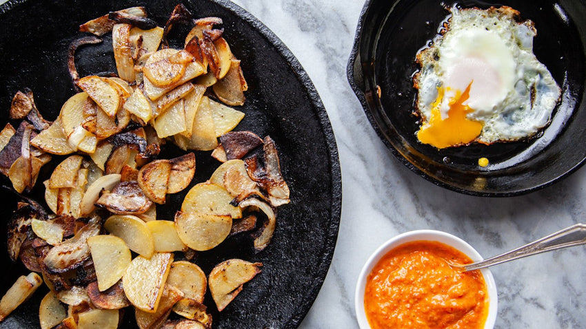 Home Fries with Romesco & Fried Egg - Lettuce Grow