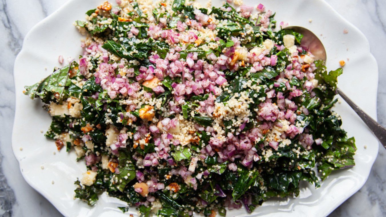 Quinoa & Kale Tabouli With Apples and Sumac Onions - Lettuce Grow