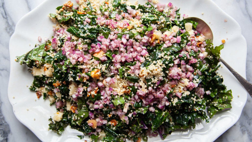 Quinoa & Kale Tabouli With Apples and Sumac Onions - Lettuce Grow