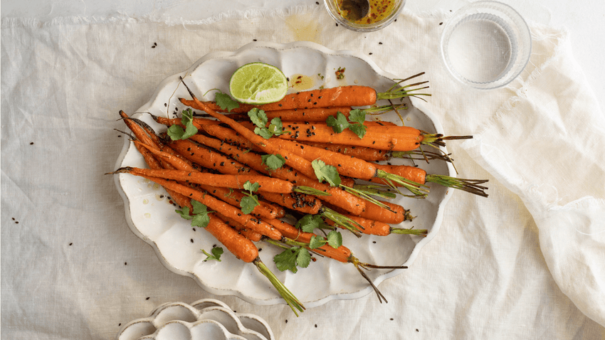 Honey Lime Roasted Carrots with Cilantro and Black Sesame Seeds - Lettuce Grow