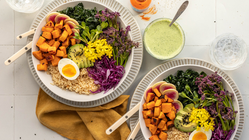 Buddha Bowl with Green Goddess Dressing - Lettuce Grow