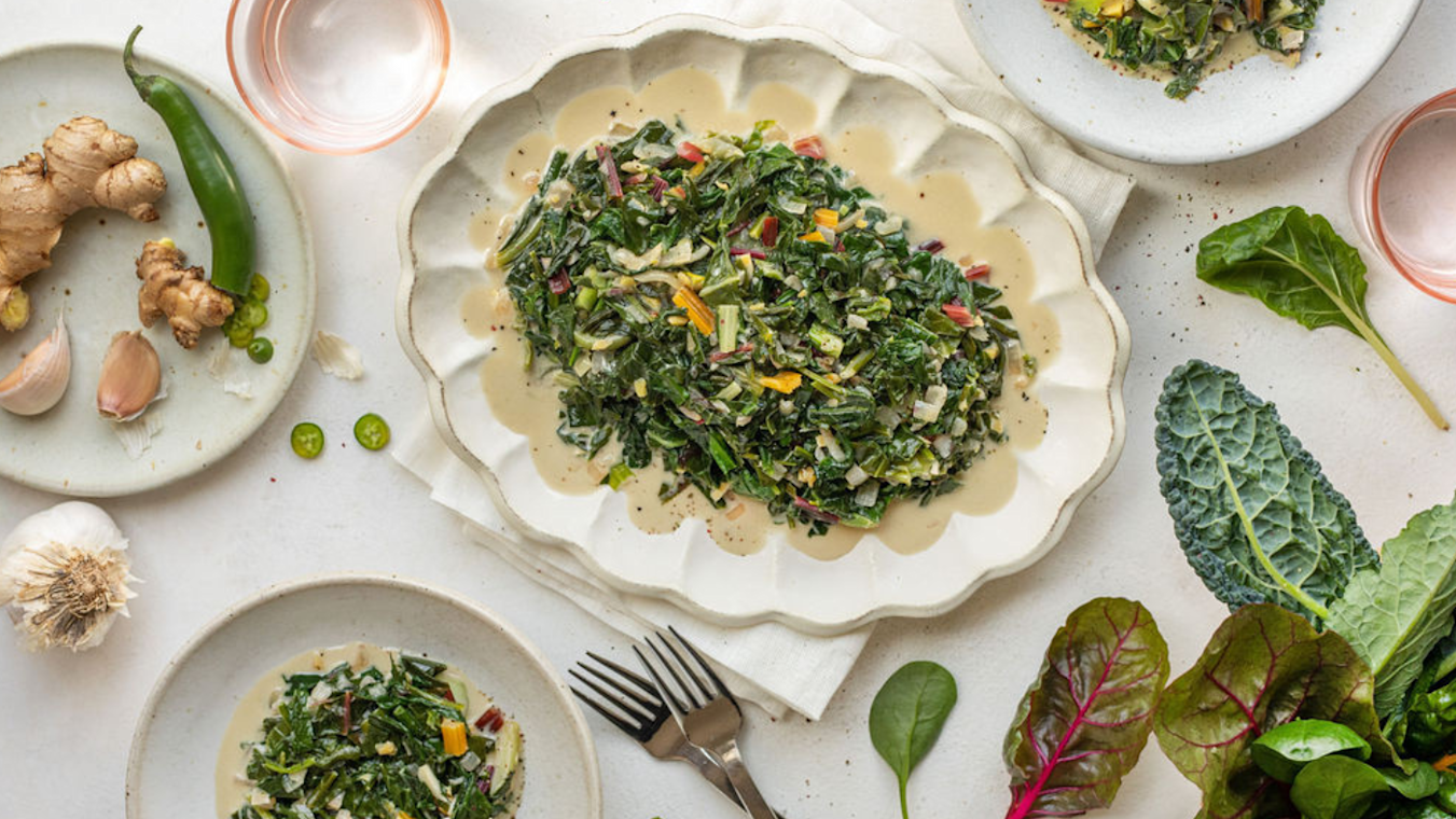 Coconut Ginger Braised Greens - Lettuce Grow