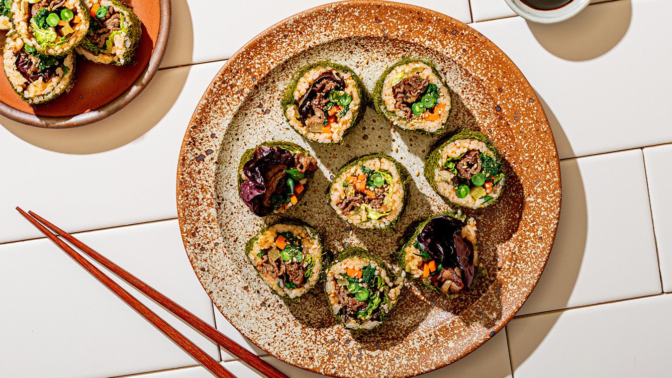 Ginger Beef Kimbap with Chili Rice - Lettuce Grow