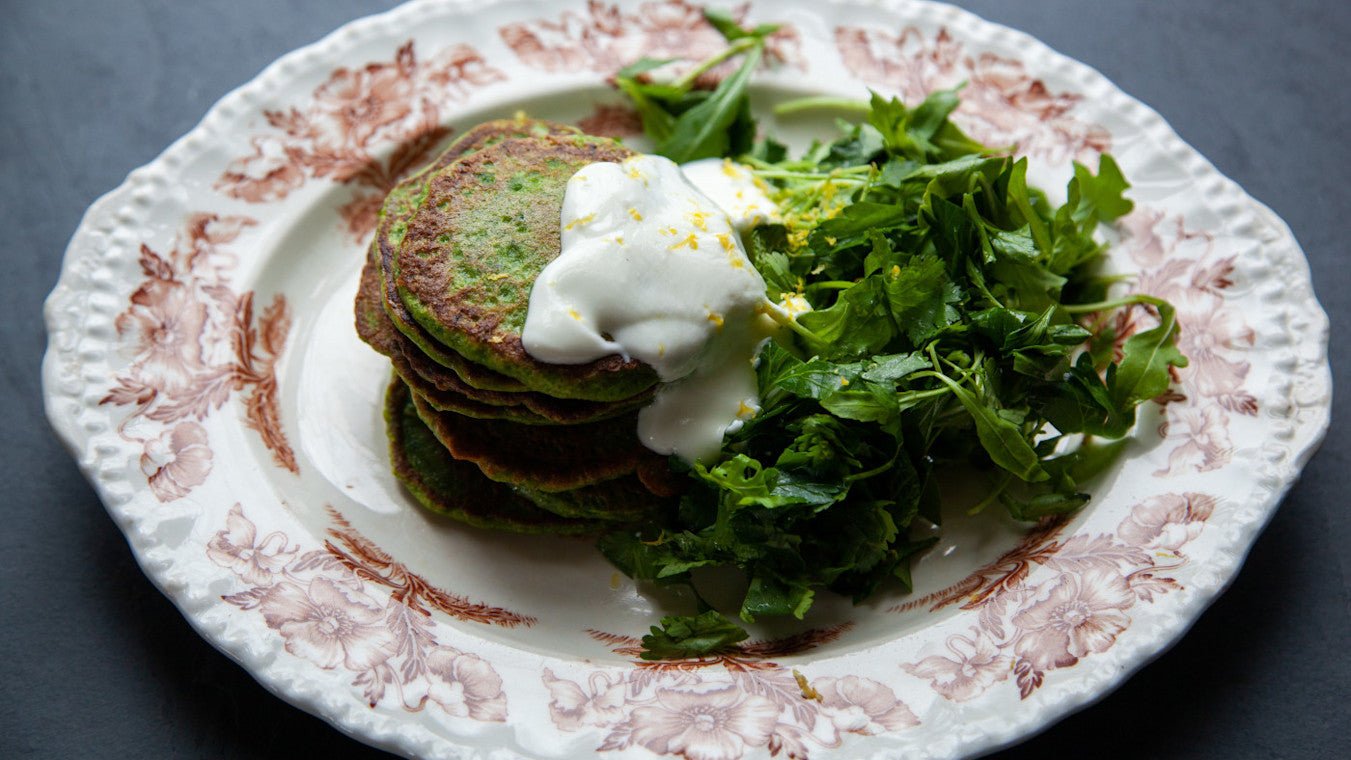 Swiss Chard Flapjacks With Lemon Yogurt Herb Salad - Lettuce Grow