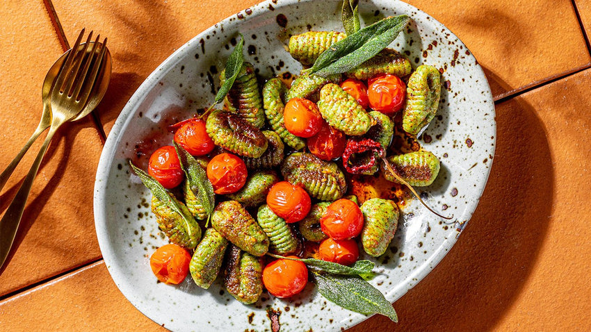 Spinach Gnocchi with Smoky Burst Tomatoes & Sage - Lettuce Grow